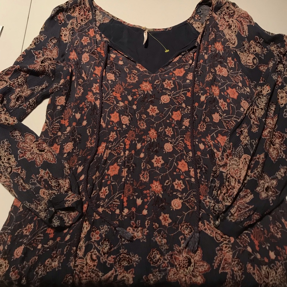 Free People Lucky Loosey Bohemian Mini Dress in Indigo Combo Size XS - Picture 3 of 10